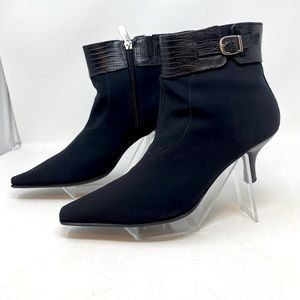 Donald J Pliner Lura Crepe Lizard Print Black Kitten Heel Ankle Booties …